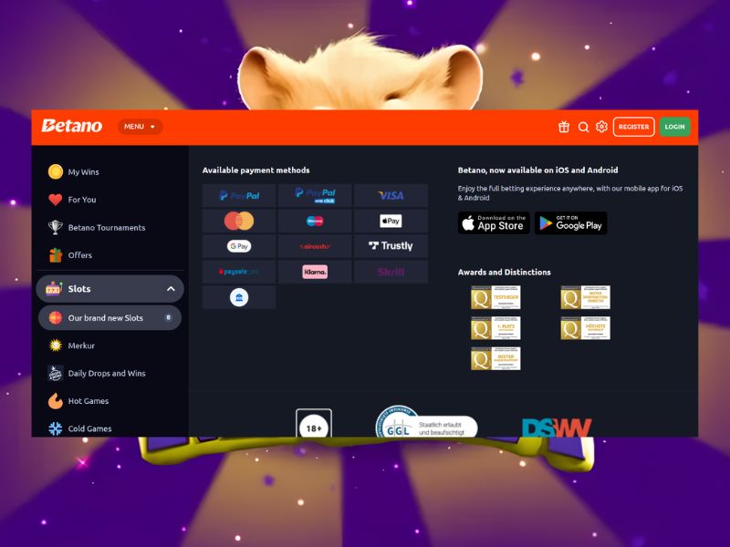 Пополнить баланс для Hamster Mania в Betano
