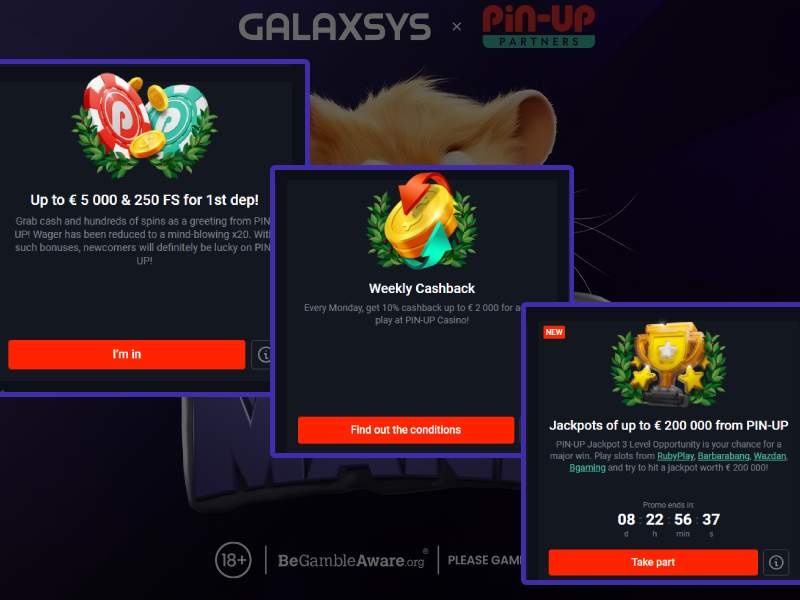 Bonuses on games and bets at Pin-Up Casino