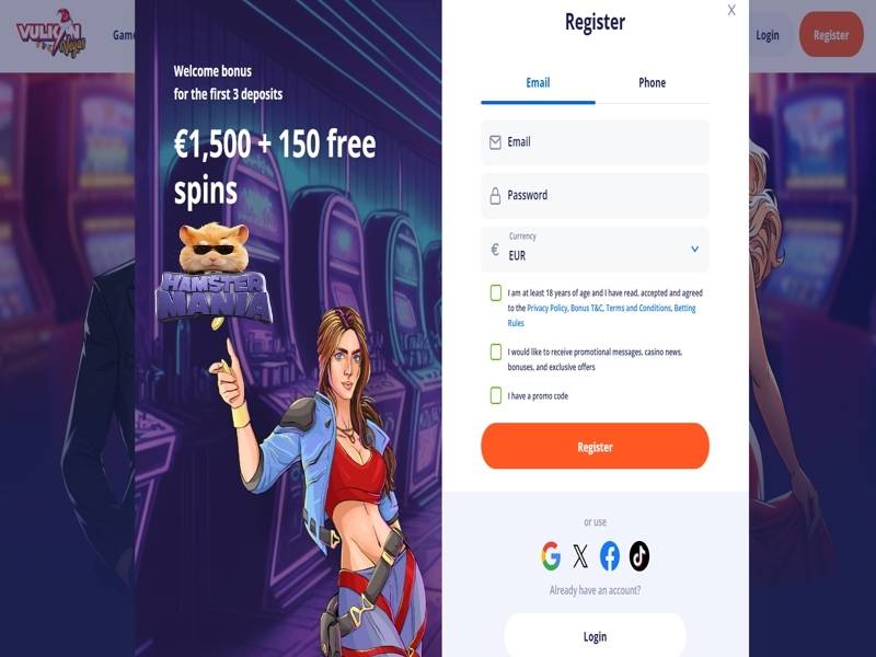 Registo no casino Vulkan Vegas